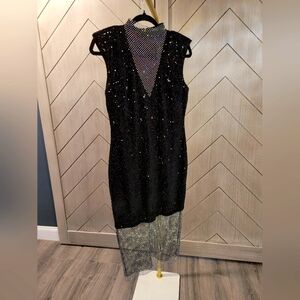 Fashionova Sequined Fishnet Rhinestone High Neck Velvet Sequined Dress